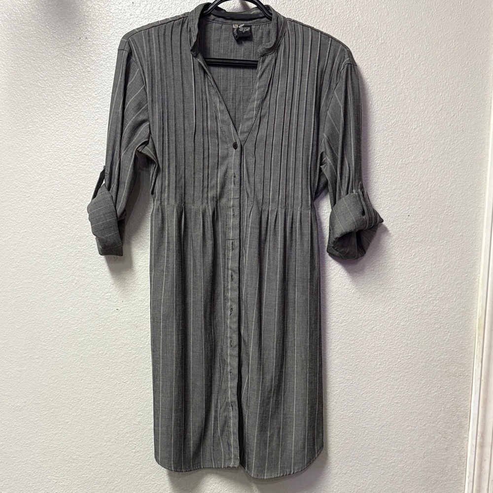 Passport Gray Striped Long Sleeve Dress